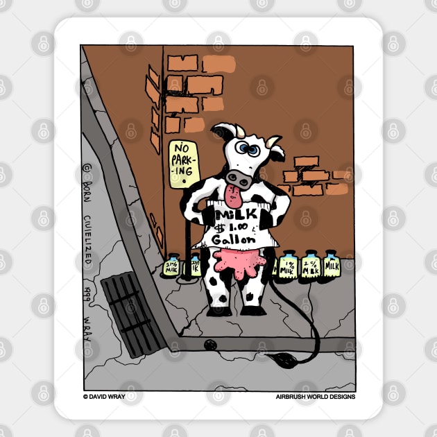 Homeless Cow Holding A Sign Funny Farm Animal Novelty Gift Sticker by Airbrush World